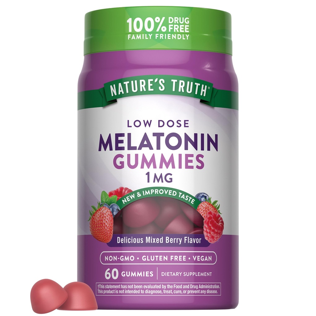 Nature 's Truth Melatonin Gummies against 124; 1mg against 124; 60 Greve Beeg 124; Cherry Pomegranate Flavor Flavor 124; Vegan, Non- GMO & Gluten Free Supplement