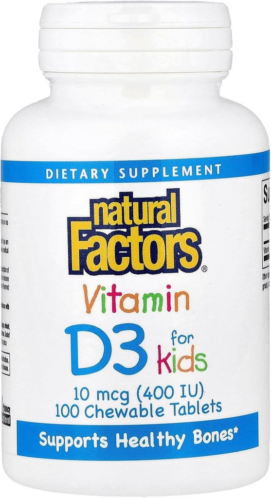 Naturlige faktorer, D3- vitamin 400 IE, understøtter stærke knogler, tænder og immunfunktion, 100 tabletter (100 portioner)