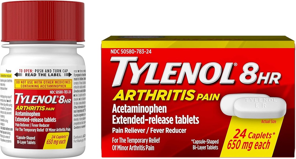 Tylenol 8 timers arthritis smertestillende tabletter med Acetaminophen til fælles smerter, 24 ng