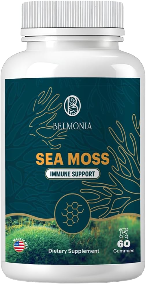 Sea Moss Gummies - immunstyrke & hudsundhed, Organic Irish Moss Gummy Bears, 60 Greve, Vegan, Superfood Chewable Supplement for Endurance & Sundhed
