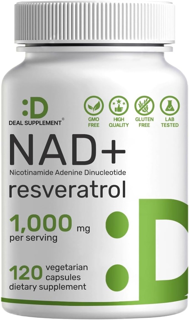 NAD + Resveratrol Supplement 1.000mg Per Serving, 120 Veggie Kapsler Note 124; 2- in-1 Extra Strength NMN Supplement Alternative Note 124; NAD for kvinder & mænd