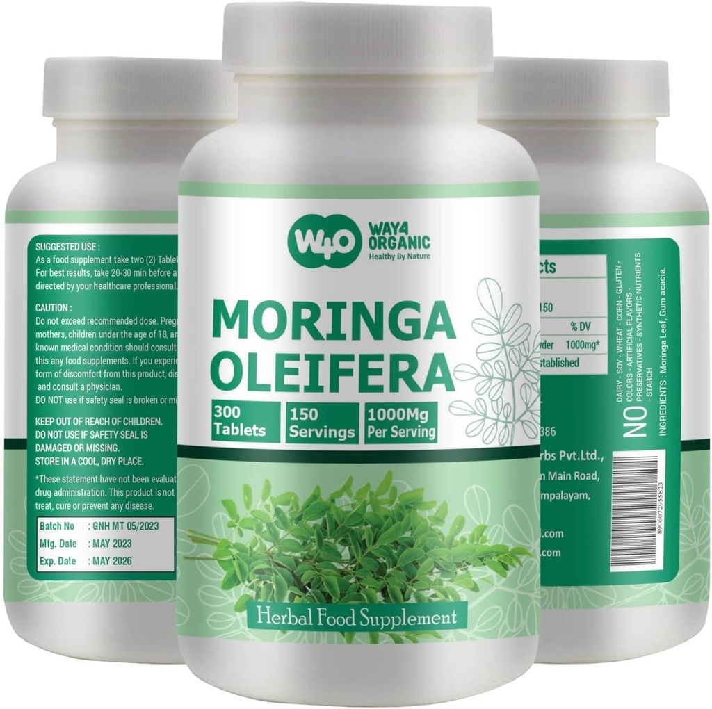 Moringa Leaf Powder kapsler (Tablets) - 300 piller, 150 Servere, 1000 mg (1 pakke)