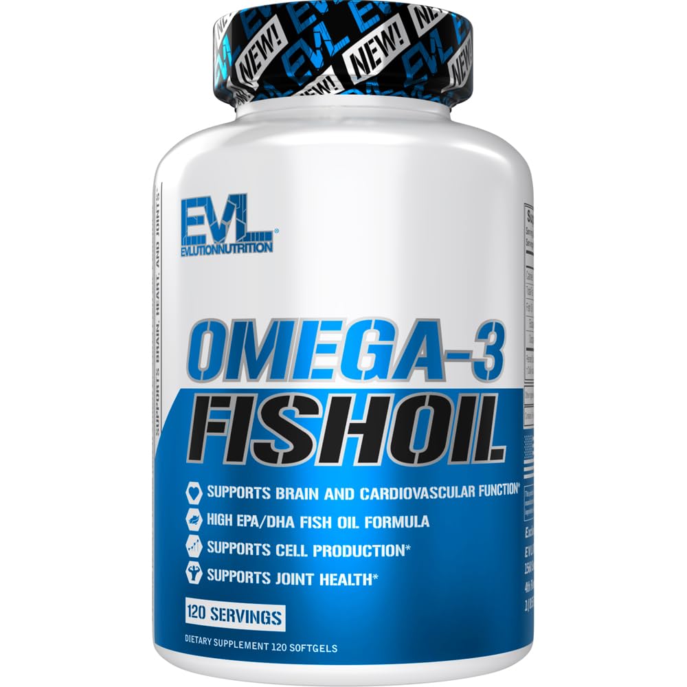 Evlution Nutrition Triple Strength Omega 3 Fish Oil - Burpless Fish Oil EPA DHA Omega 3 Supplement in Easy to Swallow Citrus Flavor Softgels - Enteric Coated Fish Oil Supplement - 120 Count