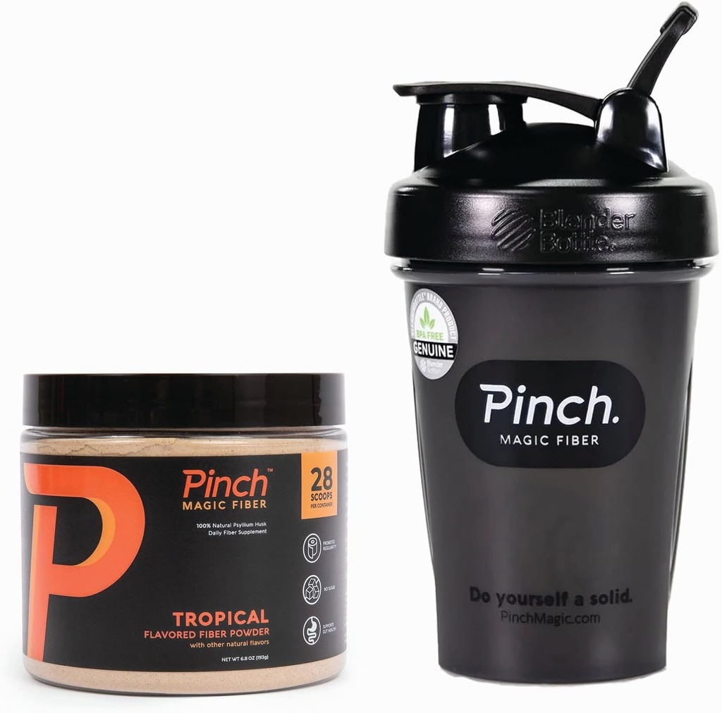 Pinch Magic Fiber & Shaker Combo Combo 124; Prebiotic Fiber supplement til fordøjelsessygdomme, Keto, Vegan, Sugar- Free Meader 124; Inkluderer BPA- Free Shaker for Glat Mixing & Travel Measures 124; USA- Made Measures 124; 28- Day Supply 124; 20 oz