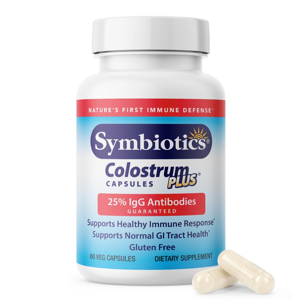 Symbiotika Colostrum 60ct Vegetabilske kapsler - Immunitetsunderstøttelse - Lactoferrin Supplement & Colostrum Protein med immunoglobulin - 25% lgG Antistoffer - Gluten Free