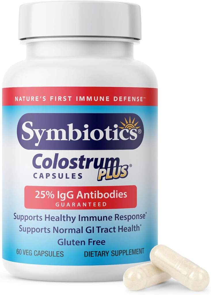 Symbiotika Colostrum 60ct Vegetabilske kapsler - Immunitetsunderstøttelse - Lactoferrin Supplement & Colostrum Protein med immunoglobulin - 25% lgG Antistoffer - Gluten Free