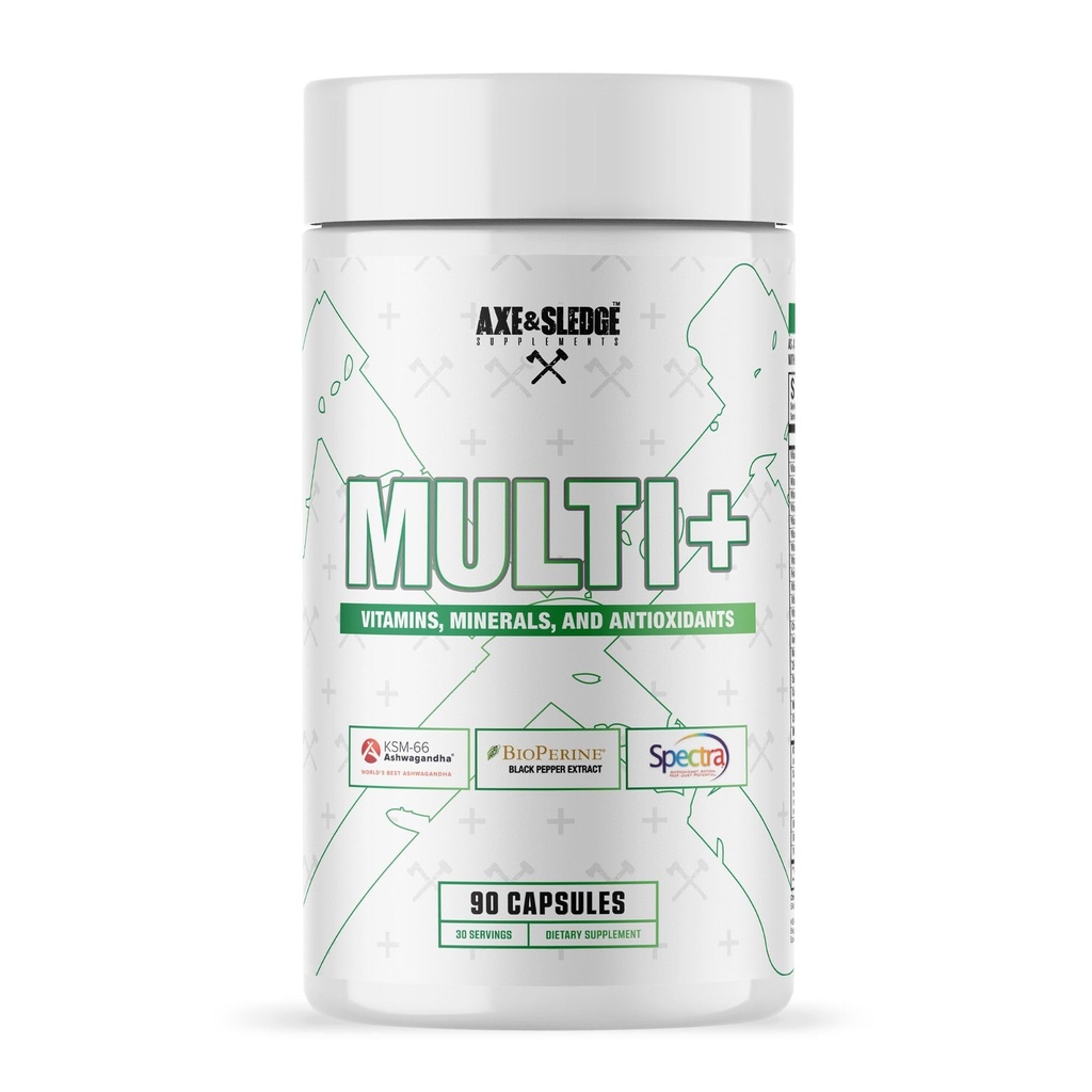 Axe & Sledge Multi Plus Multivitamin MSD 124; 24 Biotilgængelige Vitamin & Minerals, Ashwagandha MSD 124; Multivitamin for kvinder og mænd til daglig ernæring Support