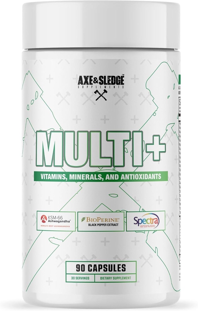 Axe & Sledge Multi Plus Multivitamin MSD 124; 24 Biotilgængelige Vitamin & Minerals, Ashwagandha MSD 124; Multivitamin for kvinder og mænd til daglig ernæring Support