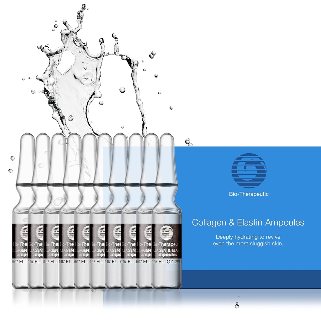 Bio- Therapeutic Collagen & Elastin Ampuller, Koncentreret Ansigtsserum Hydrater og Firmaer Alle hudtyper med blid og genoprettende vand baseret formel - 10 glas hætteglas