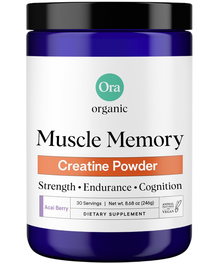 Ora Organic Creatin Monohydrat Powder - Germany-Sourced Creavitalis for Strength, ElevatP for Energy, D-Ribose & Taurine for Recovery - Creatin for kvinder & mænd - Acai Berry Flavor, 30 Servering