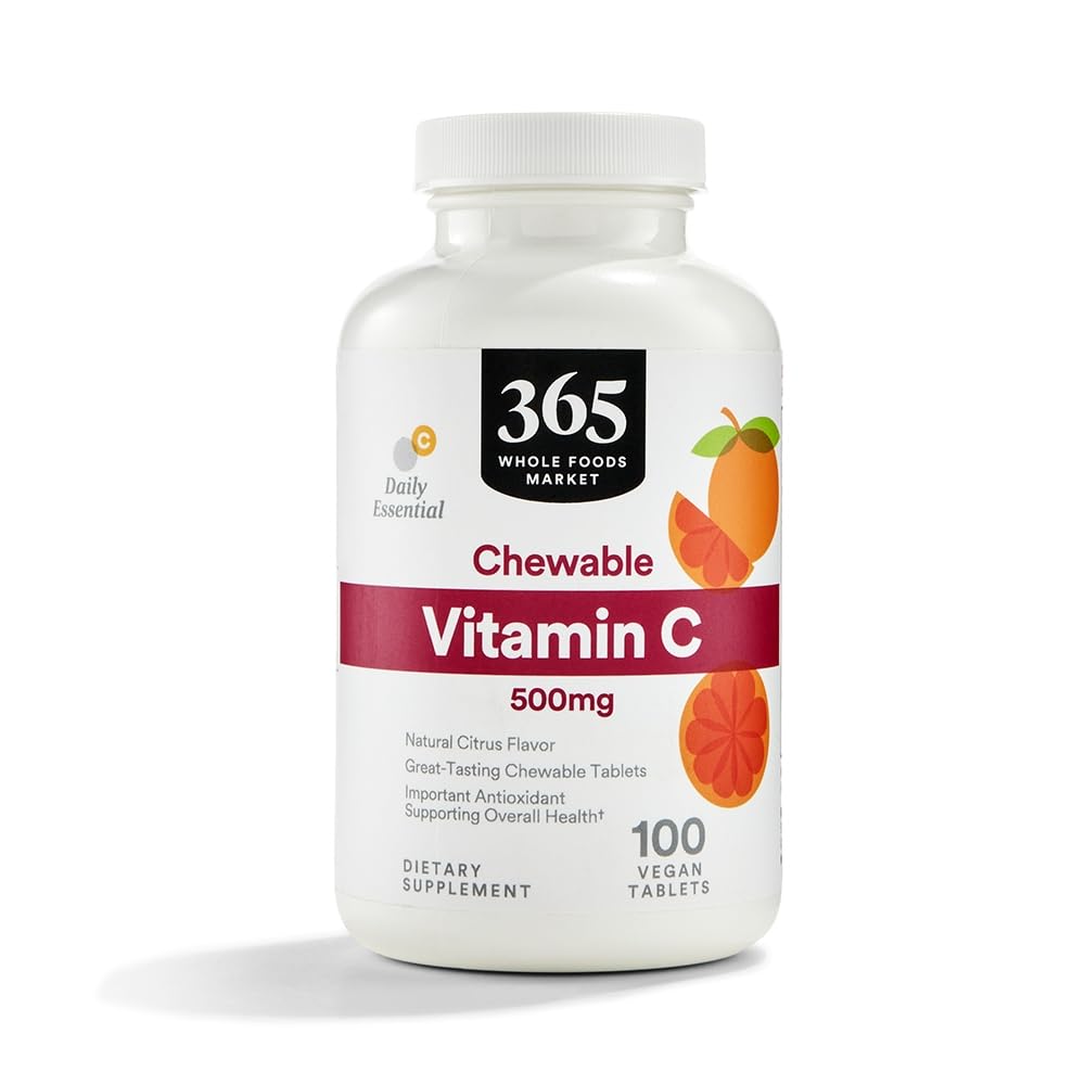 365 af Whole Foods Market, Chewable Vitamin C 500mg, Natural Citrus Flavor, Vegan, 100 tabletter
