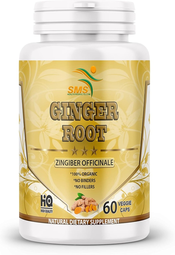 Organisk ingefær rodpulver (Zingiber officinale) fordøjelsesstøtte - 60 Veggie kapsler