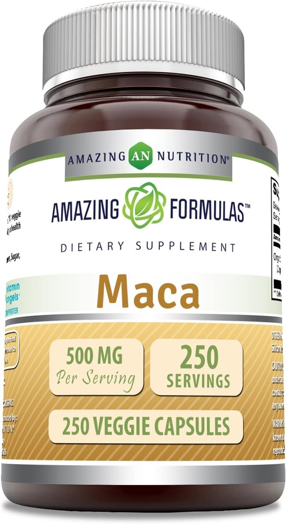 Amazing Formulas Maca 500 Mg | Vegetarian Capsules Supplement | Non-GMO | Gluten-Free | Made in USA (1 Pack | 250 Count)