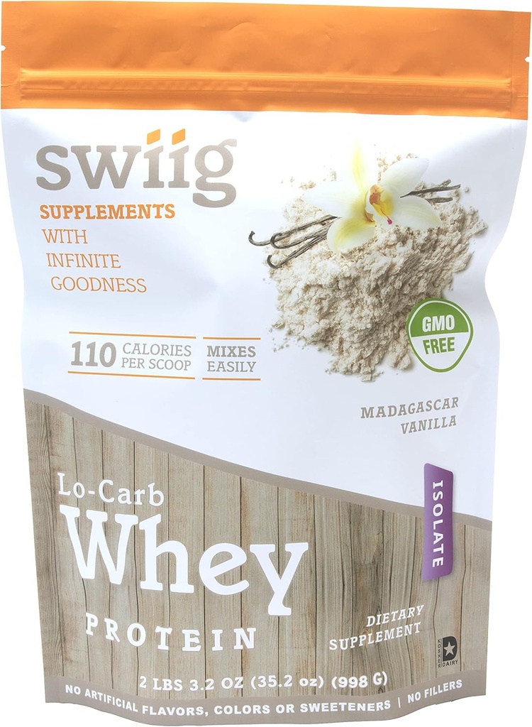 swiig Lo- Carb Whey Protein Powder, Madagaskar Vanilla, Isolate, Ingen kunstige flavors, Farver eller sødestoffer, Ingen Fillers, 2.2 Pound Bag