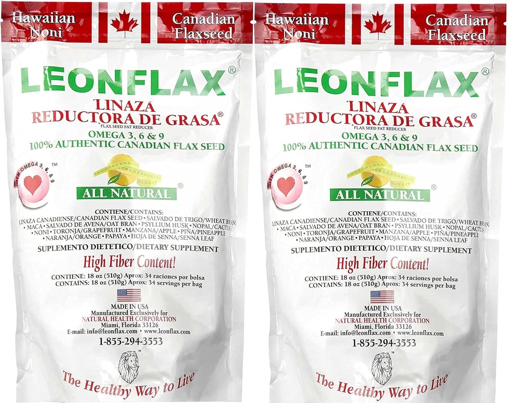 Leonbeer 100% autentiske canadiske hørfrø pulver, Alle naturlige, højt fiberindhold, Kosttilskud til at forbedre din fordøjelsessundhed, Omega 3, 6 & 9, 18 Oz, Bag (1) (2)