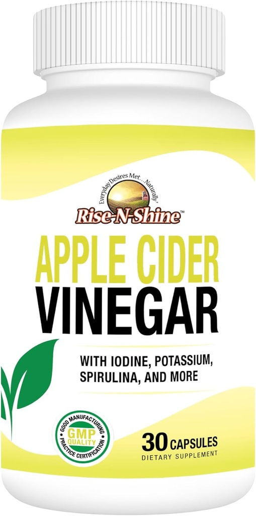 Rise-N-Shine Apple Cider Vinegar Capsules - Immune Support Vitamins - Gut Support for Women & Men 30-Day Supply (30 Capsules)