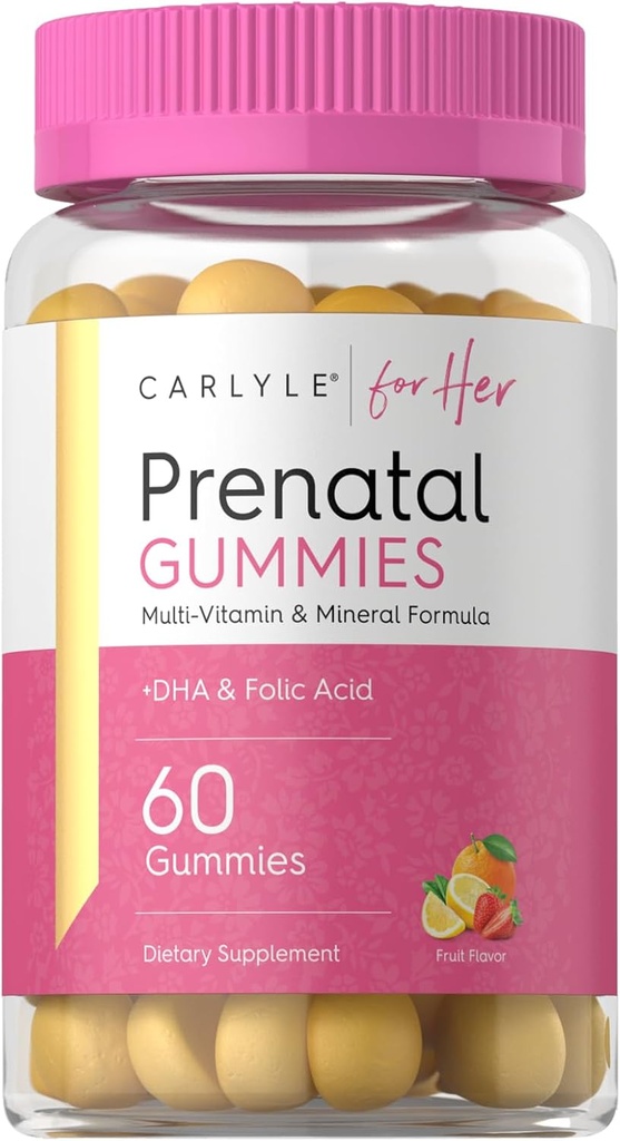 Carlyle prænatal gummies for woman against 124; with DHA & folinsyre against 124; 60 Greve 124; Fruit flavors 124; Non- gmo, Gluten Free Supplement- 124; for Her