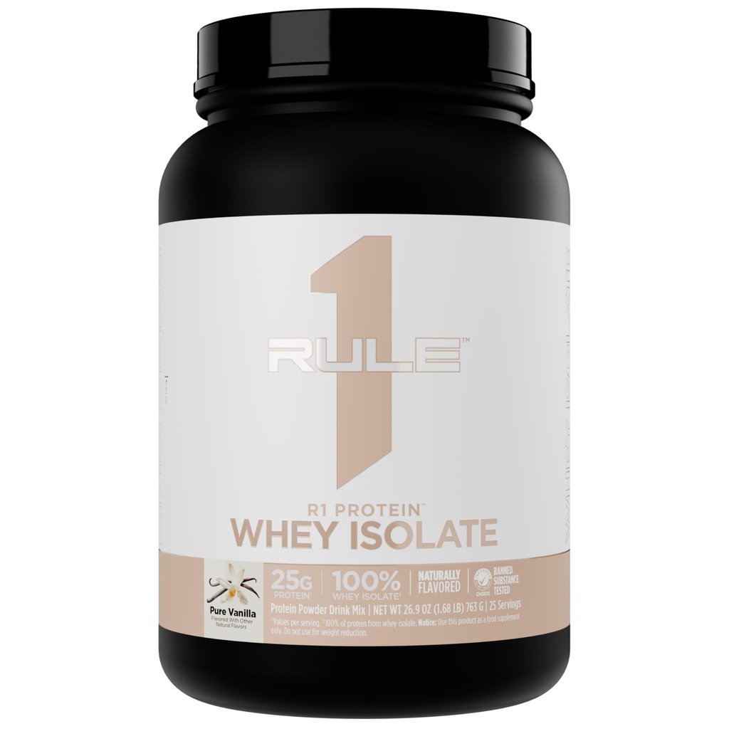 Regel 1 Naturligt Aromatiserede R1 Protein Whey Isolate - Ren formel med 25g Protein & 6g BCAA Eksklusivt Isolerede & hydrolyserede Kilder til Workout Inddrivelse (1.7 Pounds *, Pure Vanilla)