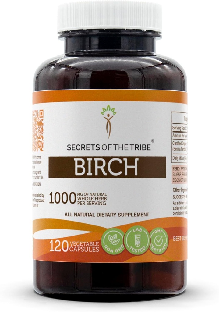 Hemmeligheder i Tribe Birch 120 kapsler, 1000 mg, Birch (Betula Pendula) Tørret Leaf (120 kapsler)