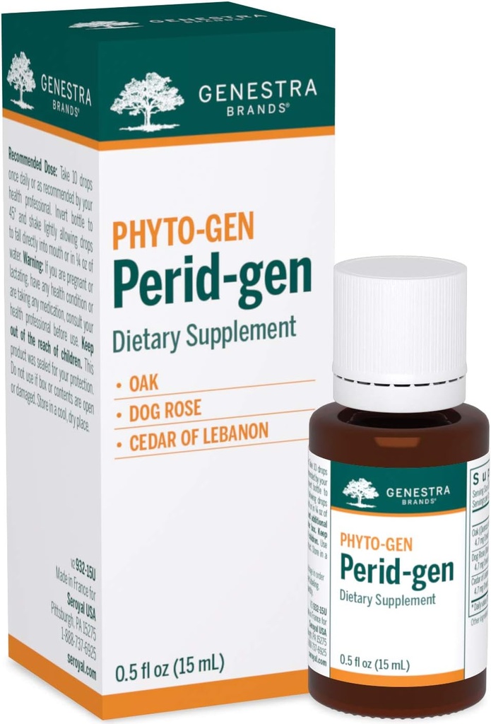 Genestra Brands Perid- gen Yep 124; eg, Hund Rose, og Cedar af Libanon Herbal Support 124; 0,5 fl. oz.
