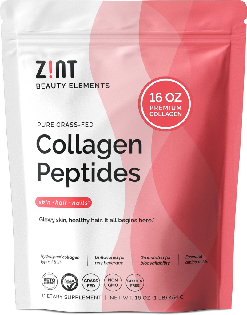 Zint Collagen Peptider Powder: Paleo & Keto Certified - Granuleret Collagen Hydrolysat Typer I & III for Enhanced Absorption - Enzymatisk hydrolyseret protein til kvinder & mænd, 16 oz