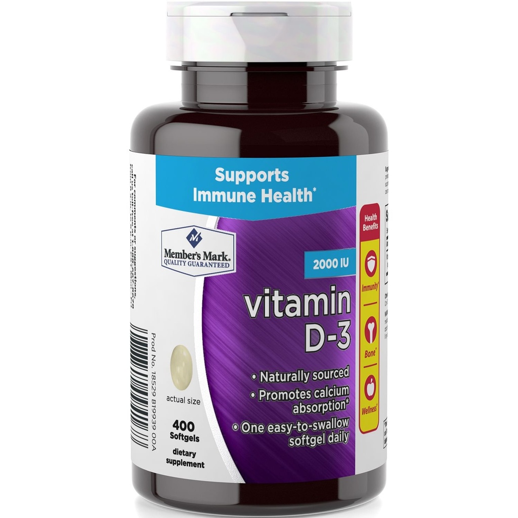 Member 's Mark Vitamin D-3 2000 IE Kosttilskud (400 Tæl)
