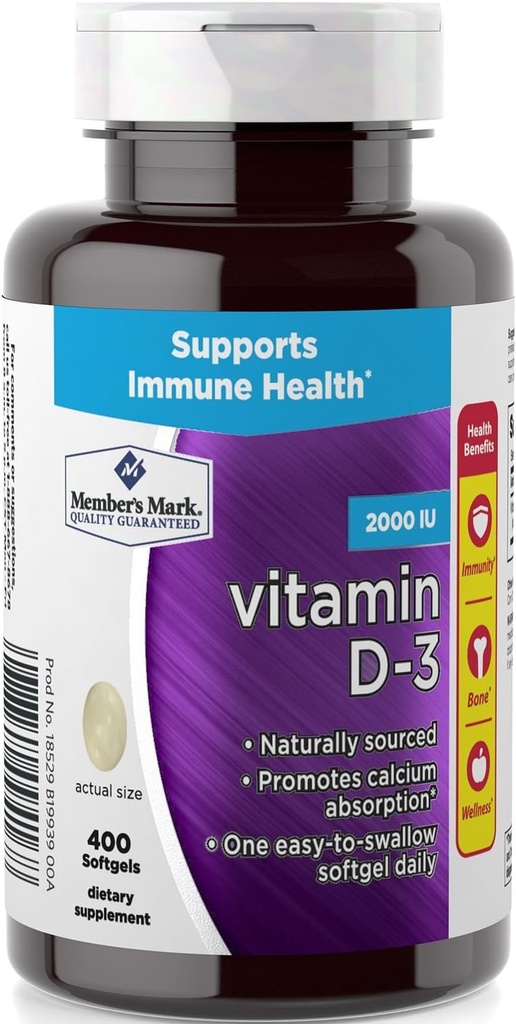 Member 's Mark Vitamin D-3 2000 IE Kosttilskud (400 Tæl)
