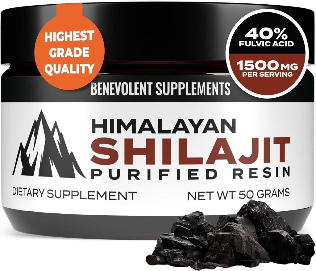 Pure Himalayan Shilajit Resin 1500mg • 124; 40% Fulvic Acid (maksimal potens) • 124; Natural Shilajit for mænd & kvinder med 85 + spor mineraler supplement til energi & ydeevne • 124; Non GMO • 124; 50 Bedste