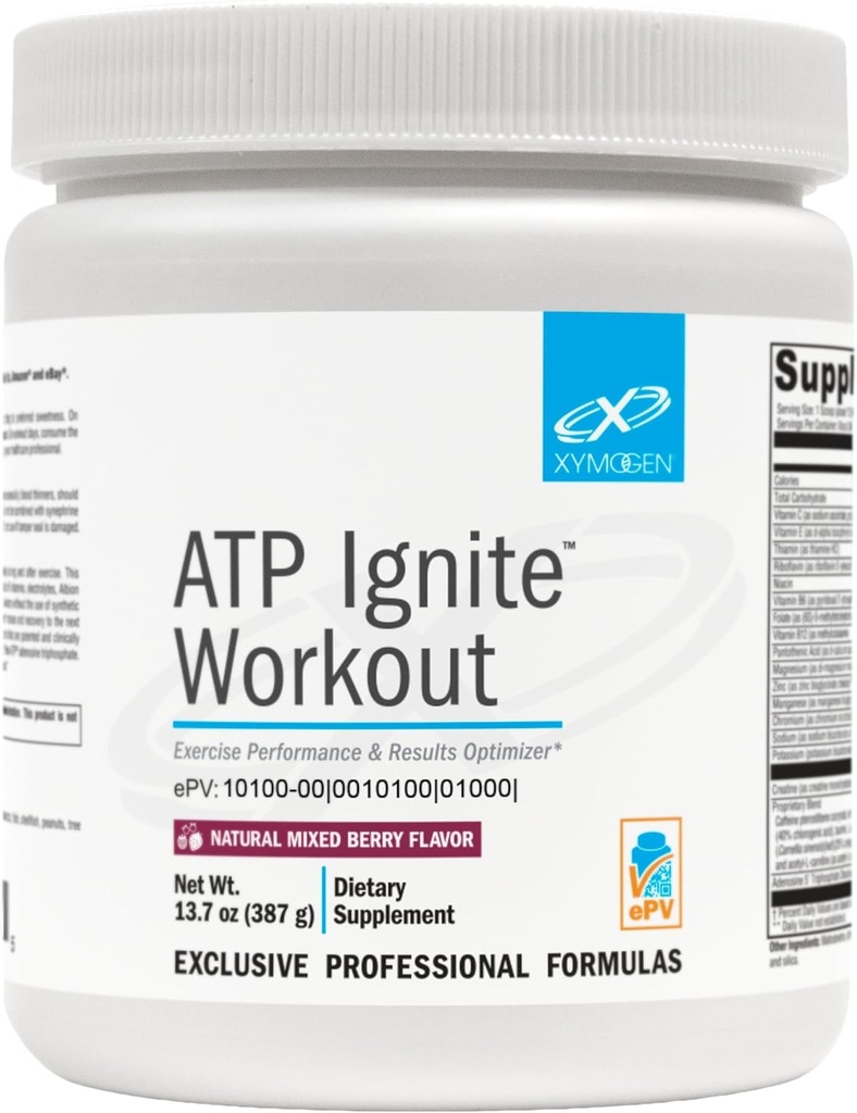 XYMOGEN ATP Ignate workout pulver - understøtter ydeevne, inddrivelse, energi + elektrolyte udskiftning med Aminos, vitaminer, elektrolyter + 95mg koffein - blandet berry Preworkout Drink Mix (13,7 oz)