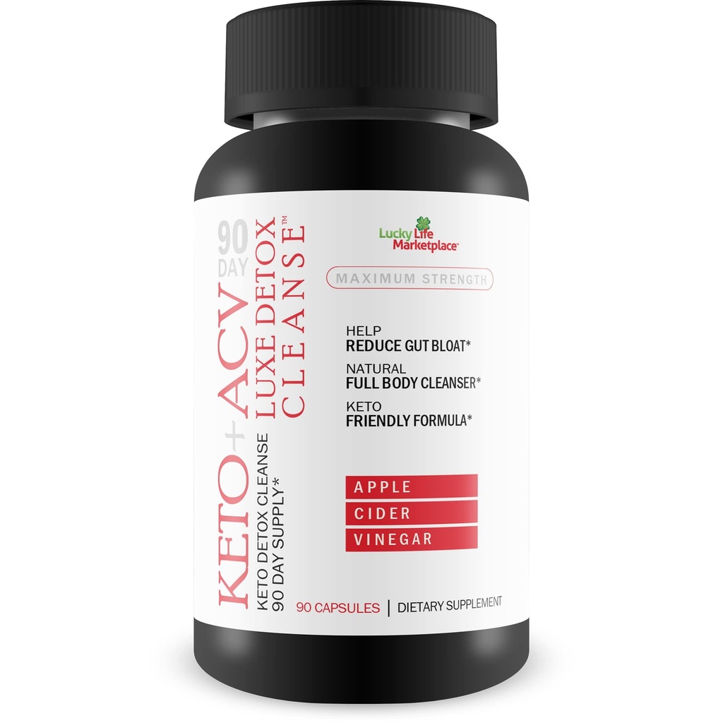 90 Dag Keto + Acv Luxe Detox Rense - Psyllium Keto Detox Rense 90 Day Supply - Hjælp Reducere Gut Bloat & Belly Størrelse - Fuld Kropslæde - Premium Keto Acv Luxe Rense Keto Lux