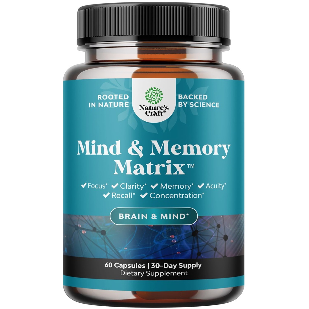 Nootrop Brain Supplement for Memory and Focus Enhancement - Vitaminer for mental sundhed & Klarhed med VIT A, B6, Riboflavin, Niacin, Thiamin & Folate - Cognitive Complex for Mind Vitality - 60 Ct