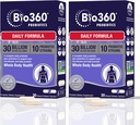 Bio360 Voksen Daglig Probiotisk tillæg for kvinder & mænd, 30 Millioner CFU, 10 Strops, Organic Prebiotic Fibers, fordøjelse og immunforsvar, lejlighedsvis obstipation, Diarré & Bloating, 30CT (2 Pack)