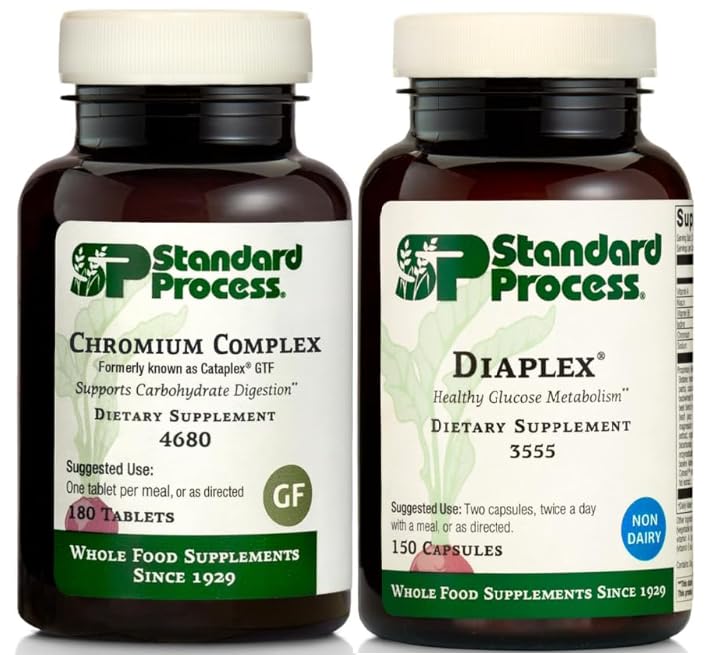 Standard Process Metabolisme og fordøjelsessygdom Bundle - Chrom Complex & Diaplex Kosttilskud - Understøtter Kulhydrat fordøjelse & Pancreas funktion - Chrom Kosttilskud med vitamin A