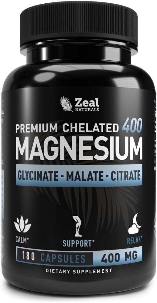 Premium chelateret Magnesiumglycinat, Malat, Citrat (400mg * 124; 180 Kapsler) Triple Blend Magnesium Complex w. Magnesiummalat Magnesiumglycinat og Magnesiumcitrat