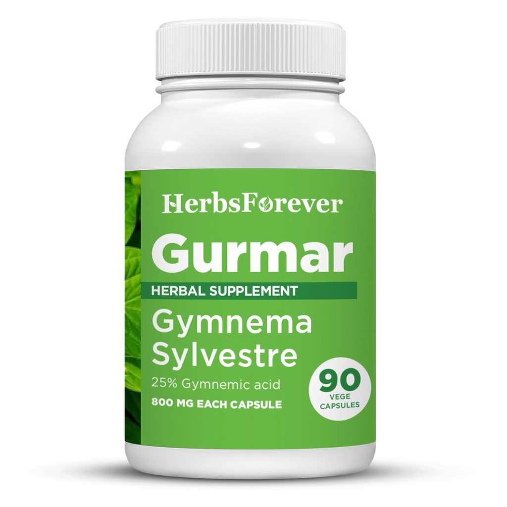 Herbsforever Gurmar Capsules | Gymnema Sylvestre Extract 7:1 | 90 Vegan Capsules | Ayurvedic Herbal Supplement | Supports Healthy Sugar Metabolism & Wellness