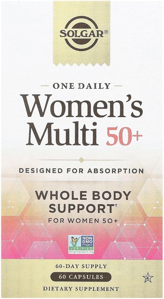 Solgar One Daily Women's Multi 50+ Whole Body Support for Women 50 and Older - Highly Absorbable Heart, Bone & Breast Health, Energy, Stress, Hair Skin & Nails Multivitamin, 60 Vegan Capsule Servings
