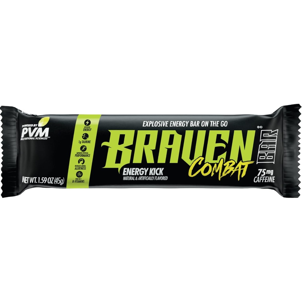 Braven Combat Energy Kick Energy Bars med koffein (1.59 oz, pakke af 20) - On- The- Go Energy Bars med 75mg koffein - Gluten Free Energy Snacks - Alternativ til energitykkere med koffein