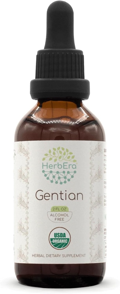 Gentian B60 Alkohol- Free Herbal Extract Tinktur, Koncentrerede flydende dråber Natural USDA Organic Gentian (Gentiana Lutea) Tørret rod (2 fl oz)