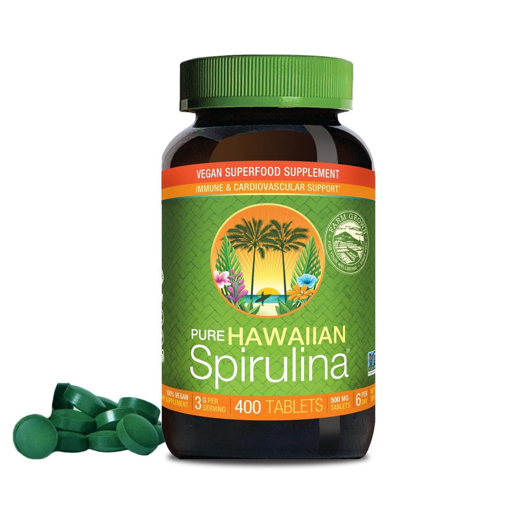 Nutrex Hawaii, Pure Hawaii Spirulina 500 mg, Vegan, Understøtter immunsystem, hjerte, celler og energi, 400 tabletter