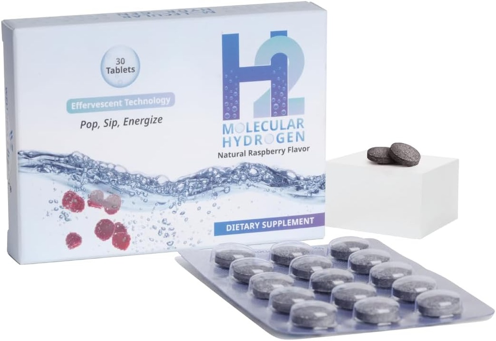 Wellness Extract H2 Molekylære brint vand tabletter med brusende teknologi til sund hydrering, Optimal energi, og Metabolisme Support; 8 PPM. (30, Hindbær)