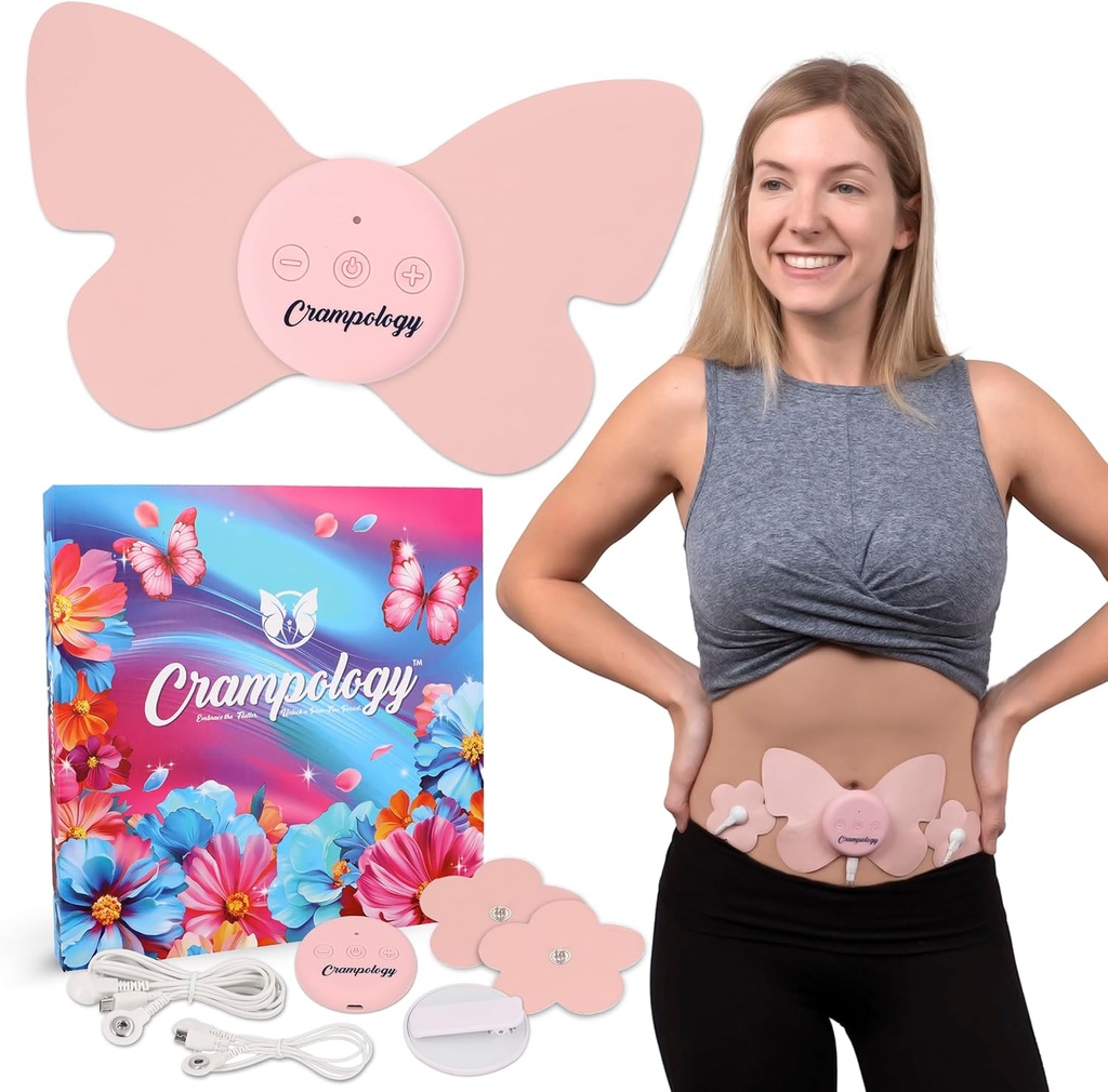 Relief Pink- Periode Krampe smertestillende enhed, Krampe Massager for menstruation og nedre ryg Ache, Reducerer endometriosis discomfort, PMS TENS Unit, Trådløs eller wired, Naturlig cyklus support