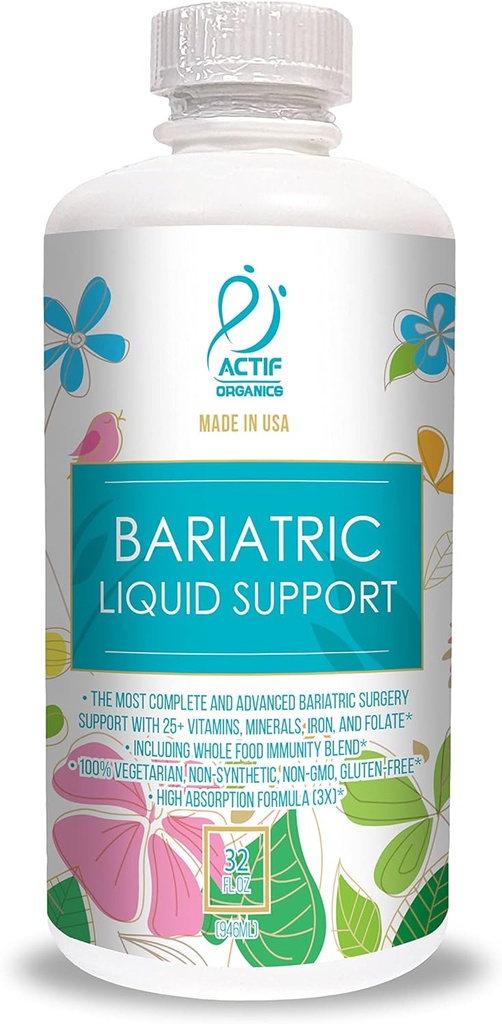 Actif Organic Bariatric Liquid Support med 25 + Organic Vitamin and Minerals For Bariatrical Kirurgi, Advanced Formel, Ikke GMO, 32 Oz