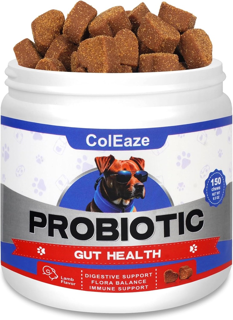 Probiotika til hunde, 150 Chews Hund Probiotika til fordøjelsessygdomme, Hund Probiotika Chews med 6 fordøjelsesenzymer til Gut Health, Diarré, Itchy Hud og Itchy Ører Immunitet - Lamb Flavor