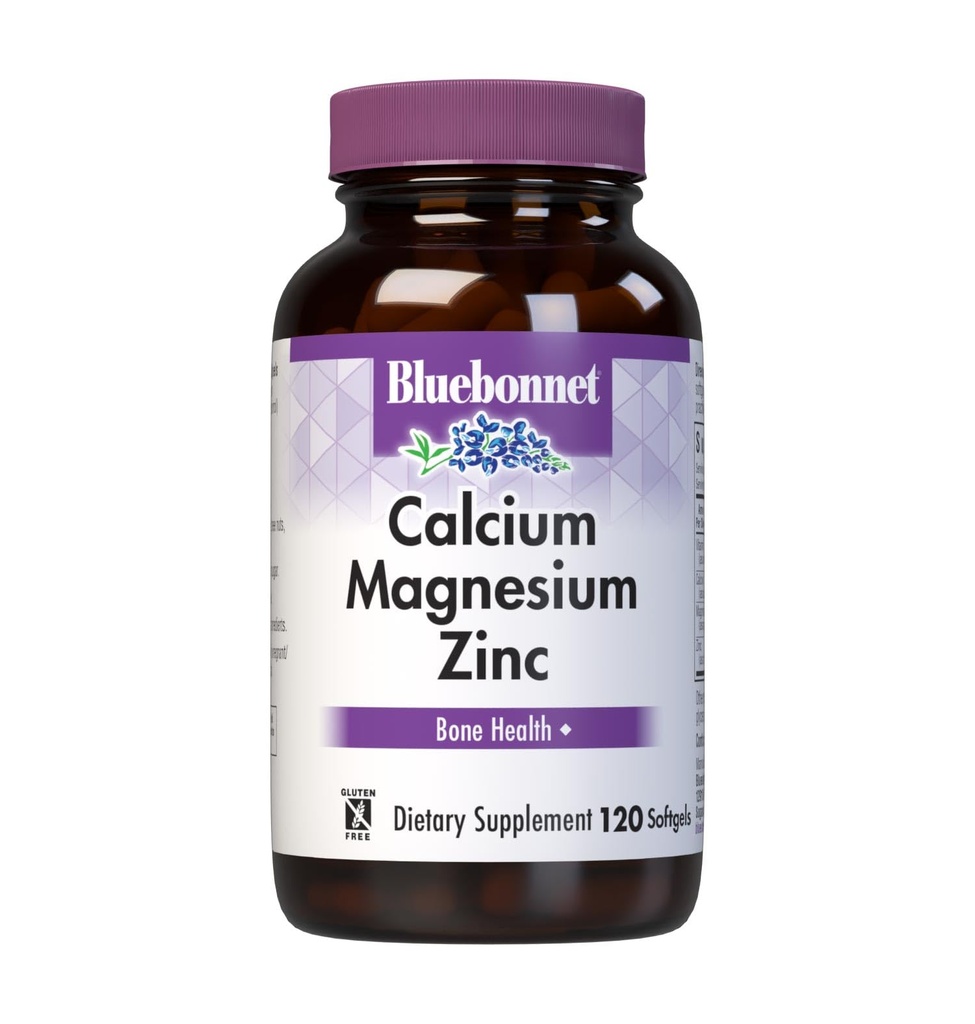 Bluebonnet Nutrition Calcium Magnesium Zink Plus Vitamin D3, 1000 mg Calcium, 500 mg Magnesium og 15 mg Zink, 400IE Vitamin D3, For stærke sunde knogler *, Glutenfri, Dairy- Fee, 120 softgel