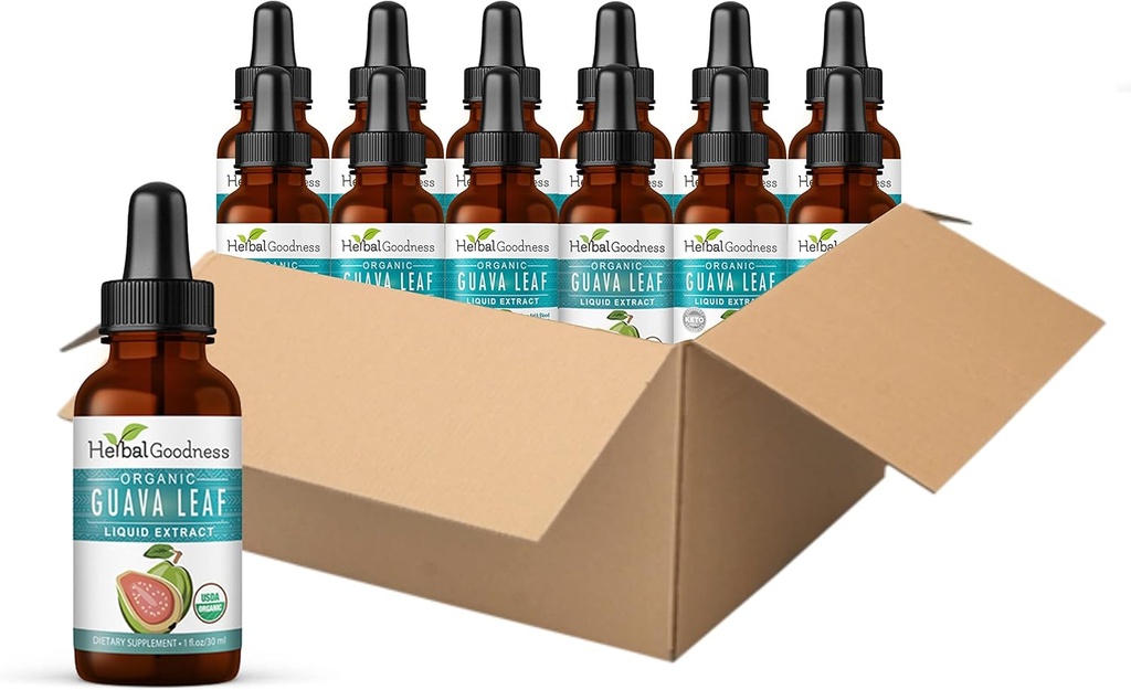Guava Leaf Extract - Natural Guava Leaf - Support Hår, Hud & Nails, Fordøjelse & Immunitet - Sundhed og velvære - Non- GMO -1oz Liquid - Urtevand (Pack of 12)