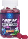 Magnesium Citrate Supplement Gummies - Høj Absorption Magnesium Gummy til voksne og børn, Magnesio Citrate Kosttilskud til ben, muskelsundhed, hjertestøtte, Vegan, Gluten Free, Non-GMO - 60 Gummies