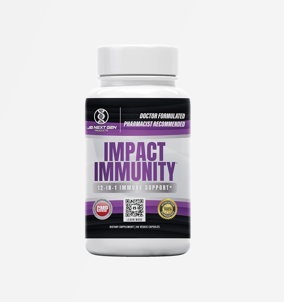 IMPACT IMMUNITY 12- IN-1 Immunsystemet Support med Elderberry, C-vitamin, B6, B12, Riboflavin (B2), Zink, D3, Quercetin, Thiamin Fisetin, L- Leucin & Probiotic- Made in USA- (90 Count)