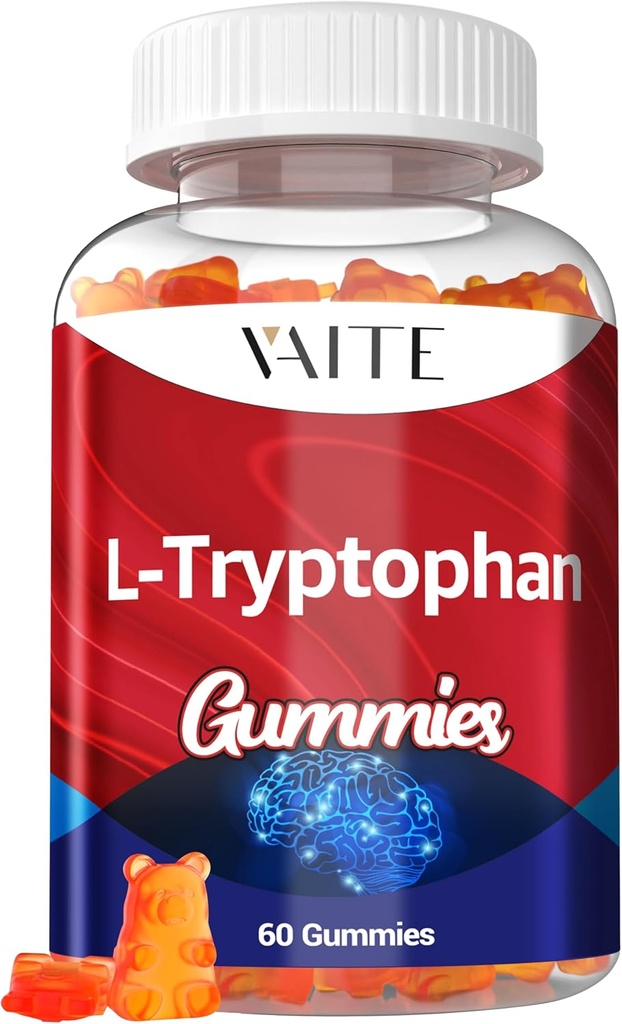 L Tryptophan 1000mg Gummies - Chewable Supplement for positiv Outlook, rolig støtte & indre balance, 60 Vegan Gummy til at fremme afslappende nætter, Support Mental Fokus & tilskynde Fredelig søvn