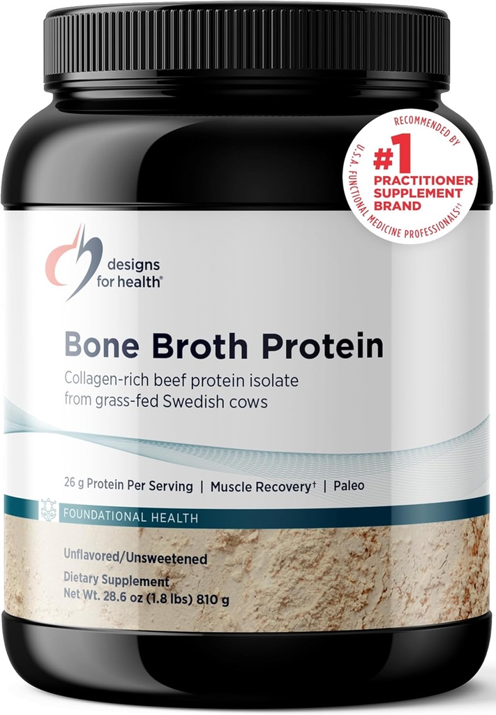 Design for sundhed Bone Broth Protein Powder - 26g Grass- Fed, Collagen- Rich Beef Protein Isolate - Unflavored, Paleo, Non- GMO, Dairy- Free (30 Servere / 810g)
