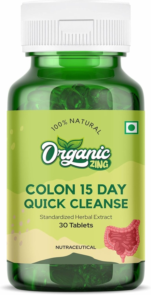 Organisk ZING 15-Day Quick Colon Cleanse - Natural Aloe Vera Gel Powder - 30 kapsler (pakke med 1)